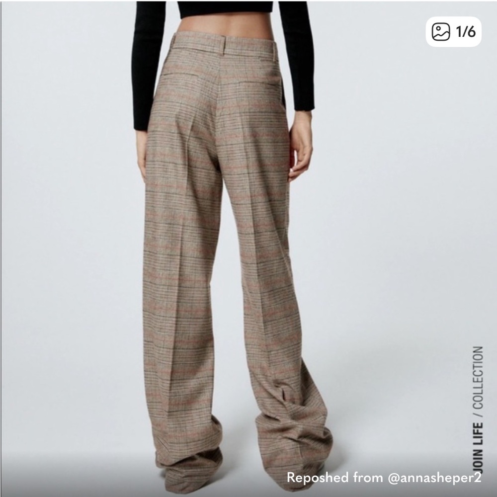 ZARA Wide Leg Brown Plaid Slacks